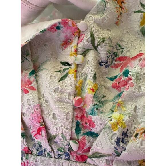 Yumi Kim Floral Eyelet Puff Sleeve Mini Dress Size 8 - Picture 7 of 13